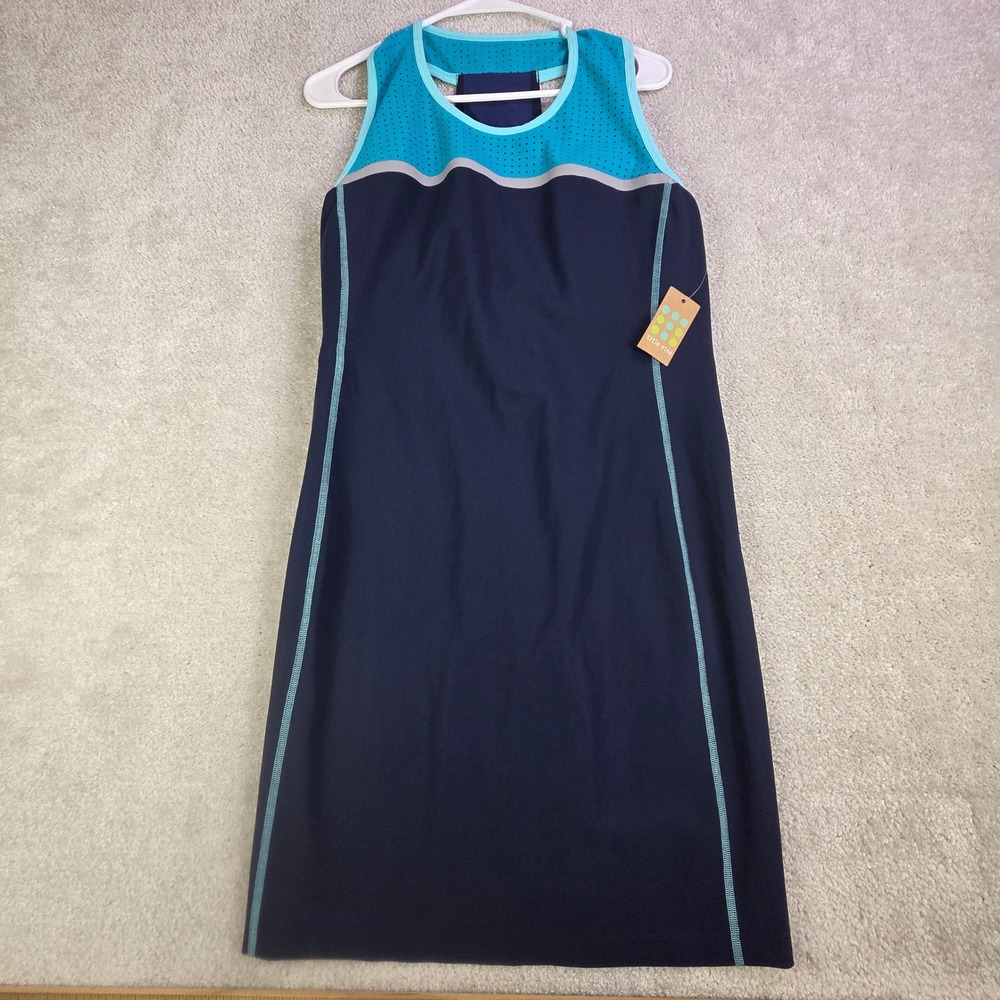 NWT Title Nine Twisted Sister Athletic Dress Large Blue Padded Stretch